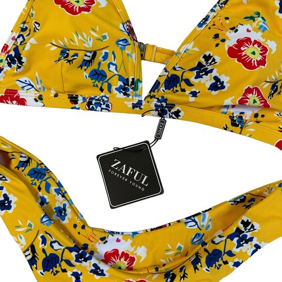 NWT Zaful Yellow Floral Brazilian Cheeky Triangle Bikini Size 6 US Medium - Picture 3 of 10